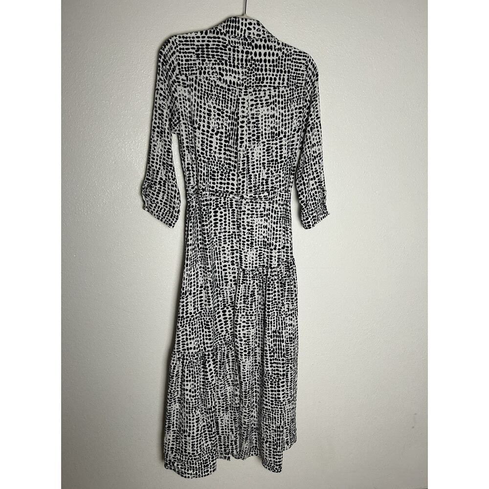 Zara Long Printed Black and White Long Sleeve Button Down Belted Dress Sz Small - Picture 5 of 6